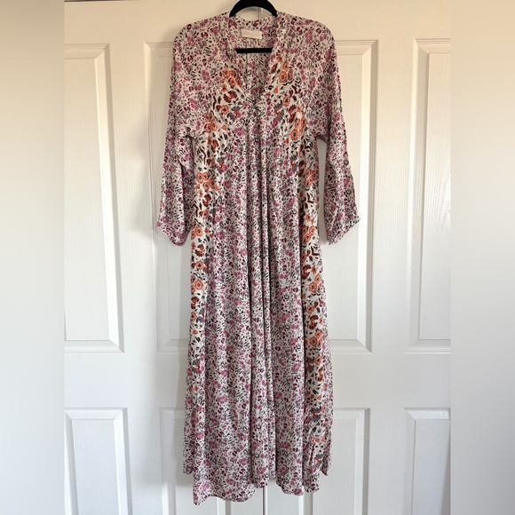 Natalie Martin Fiore Pink Floral Long Sleeve Flowy Maxi Dress size Small - Picture 4 of 16